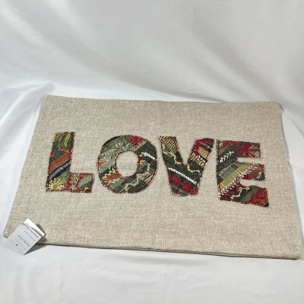 Pottery Barn LOVE Patchwork Lumbar Christmas Pillow Cover Winter Dreams NEW